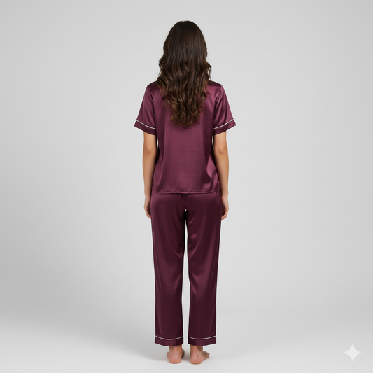 Plum Purple Luxe Satin Night Suit