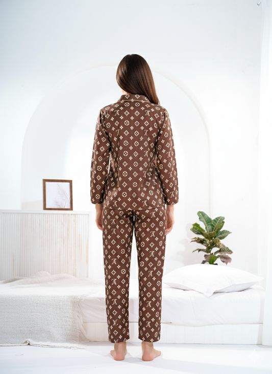 Brown Satin Collar Nightsuit