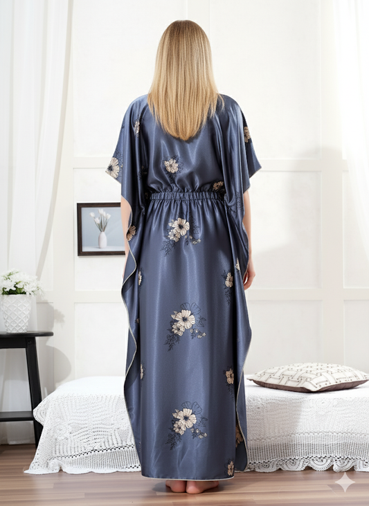 Blue Floral Satin Kaftan