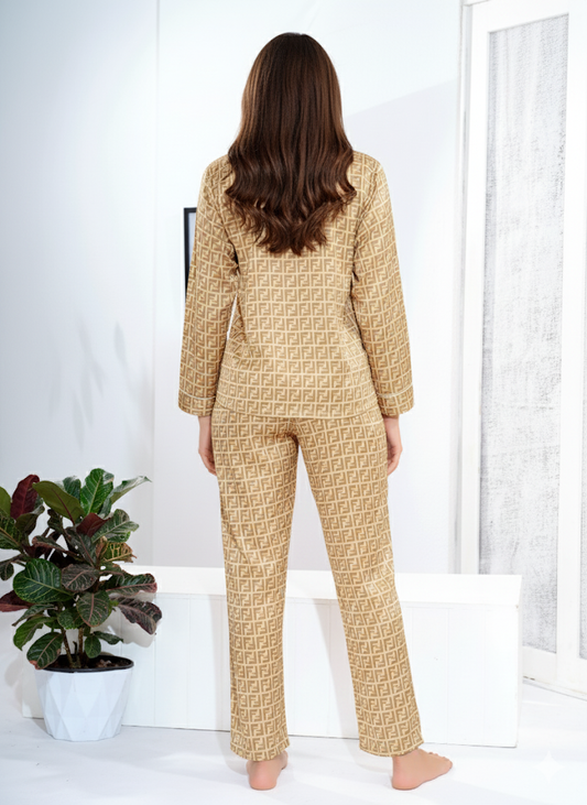 Light Golden Satin Collar Nightsuit