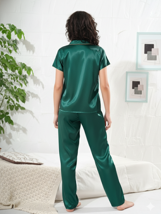 Emerald Green Satin Night Suit
