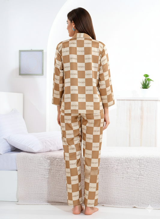 Beige Satin Collar Nightsuit