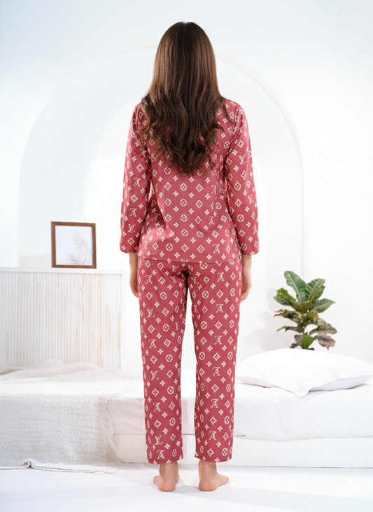 Red Satin Collar Nightsuit