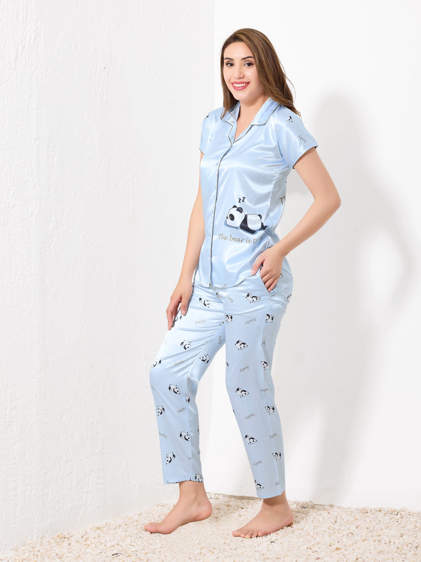 Sky Blue Satin 3pc Nightsuit