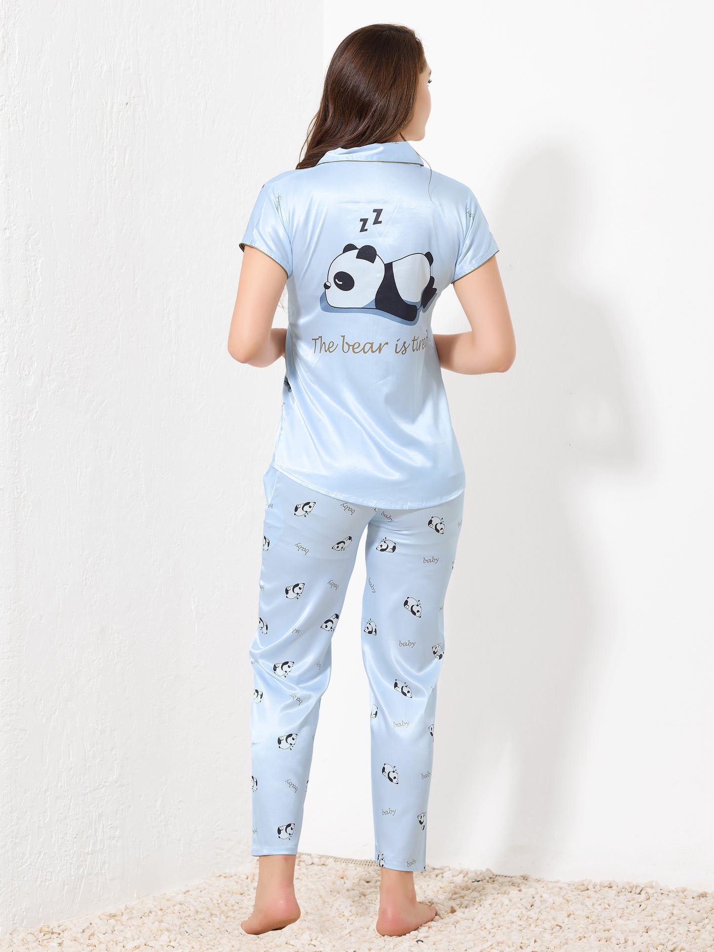 Sky Blue Satin 3pc Nightsuit