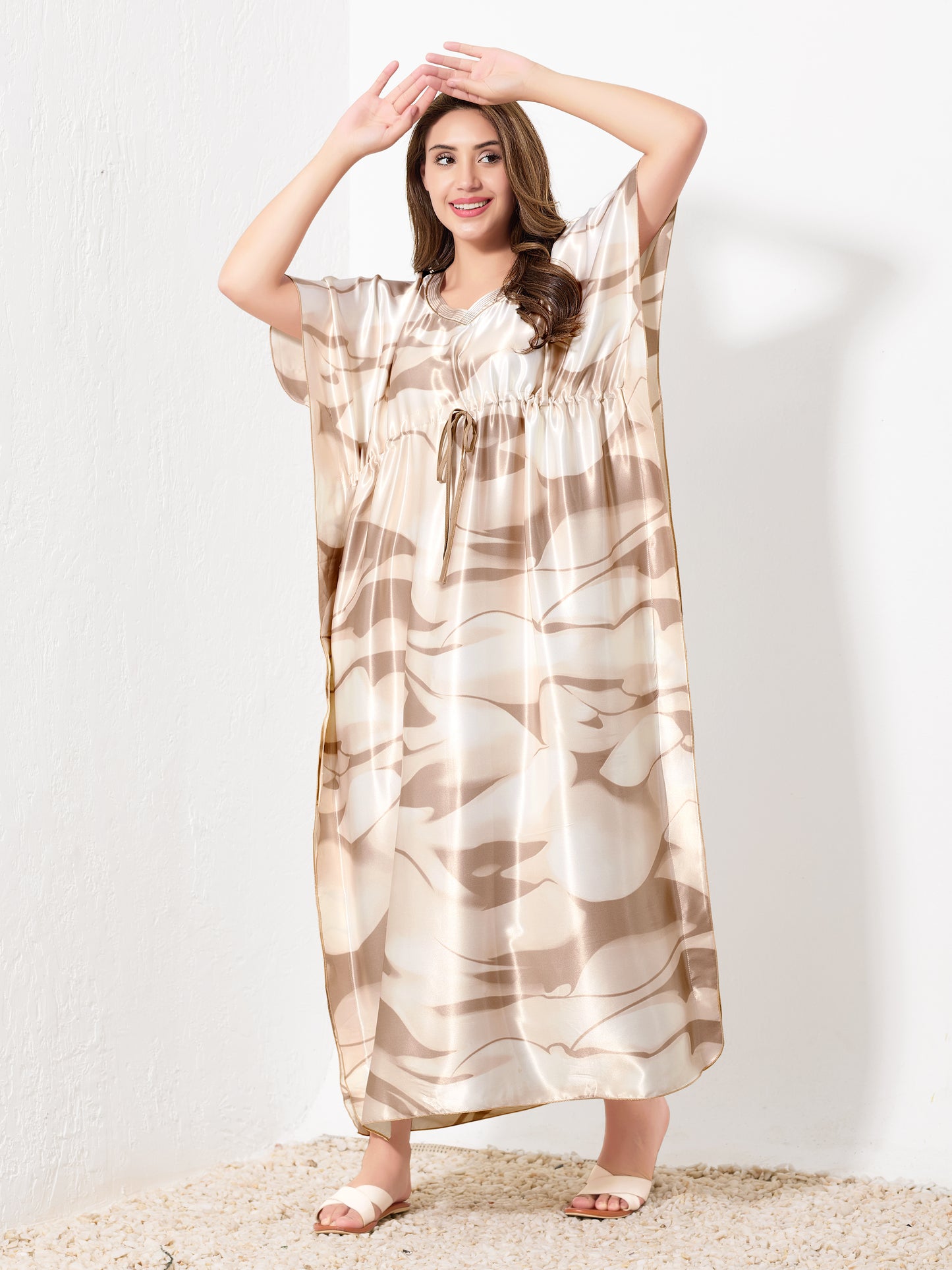 Beige Abstract Kaftan