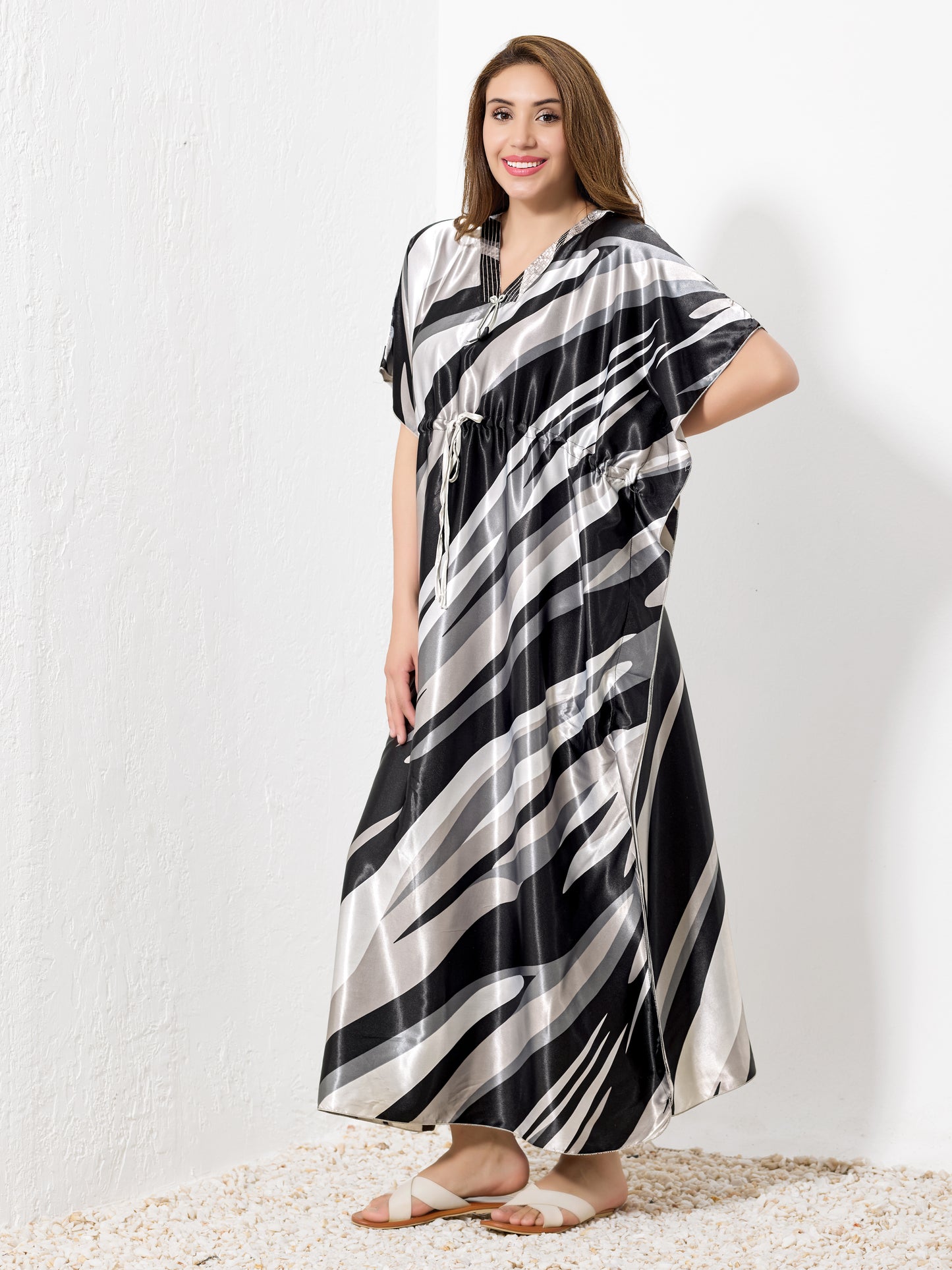 Black & Silver Satin Kaftan
