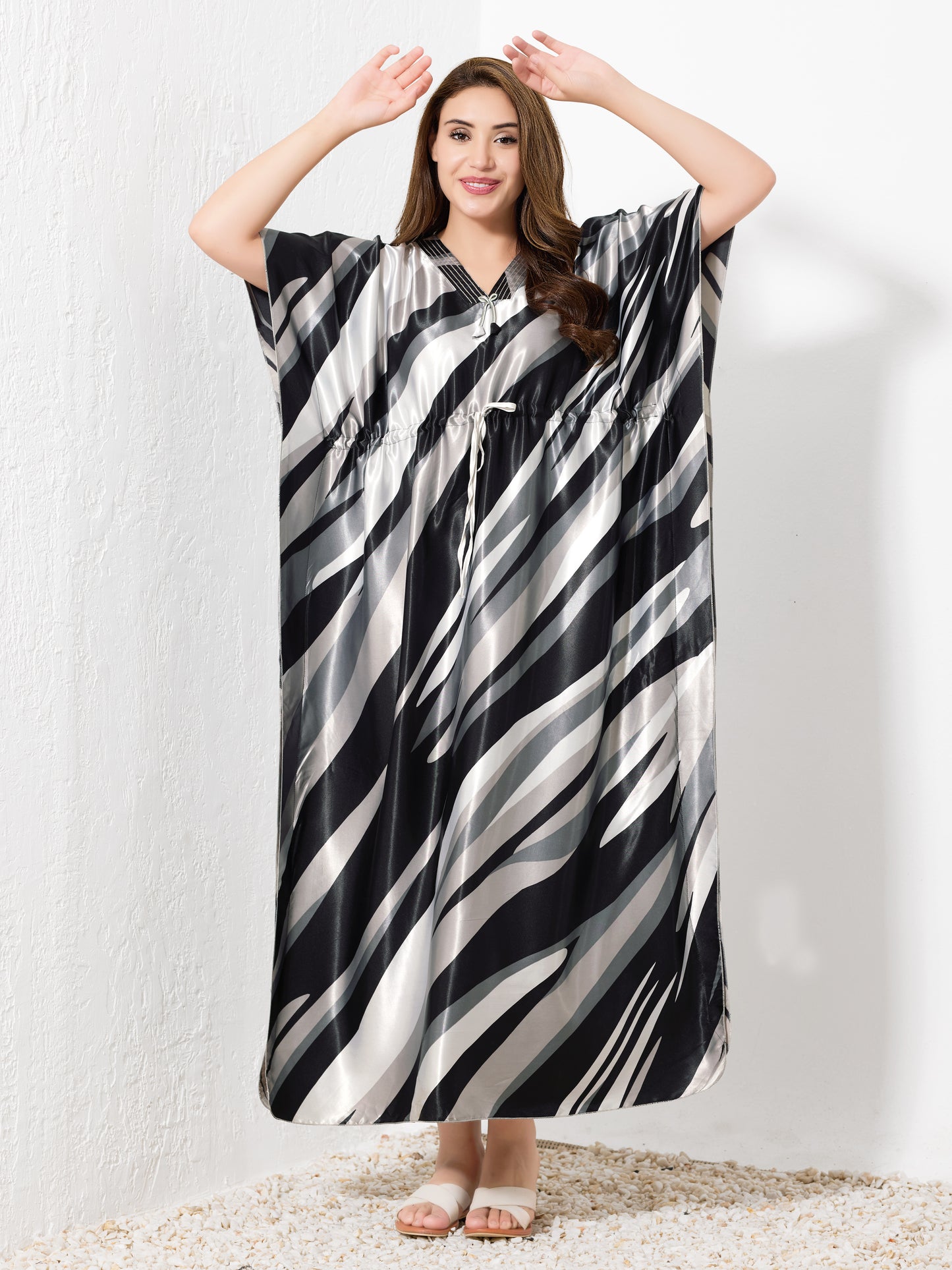 Black & Silver Satin Kaftan