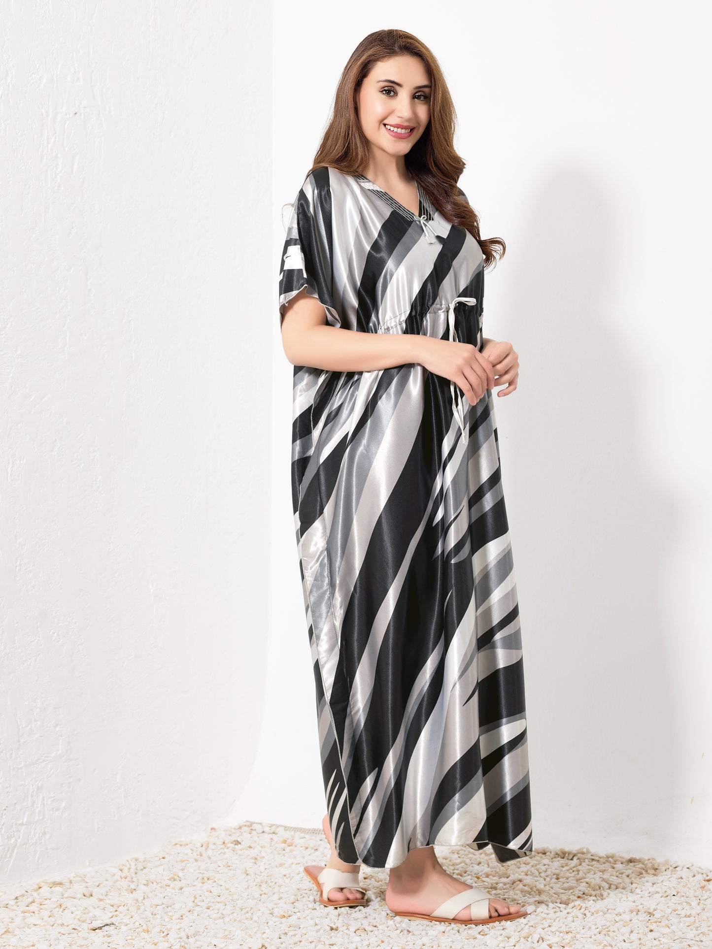 Black & Silver Satin Kaftan