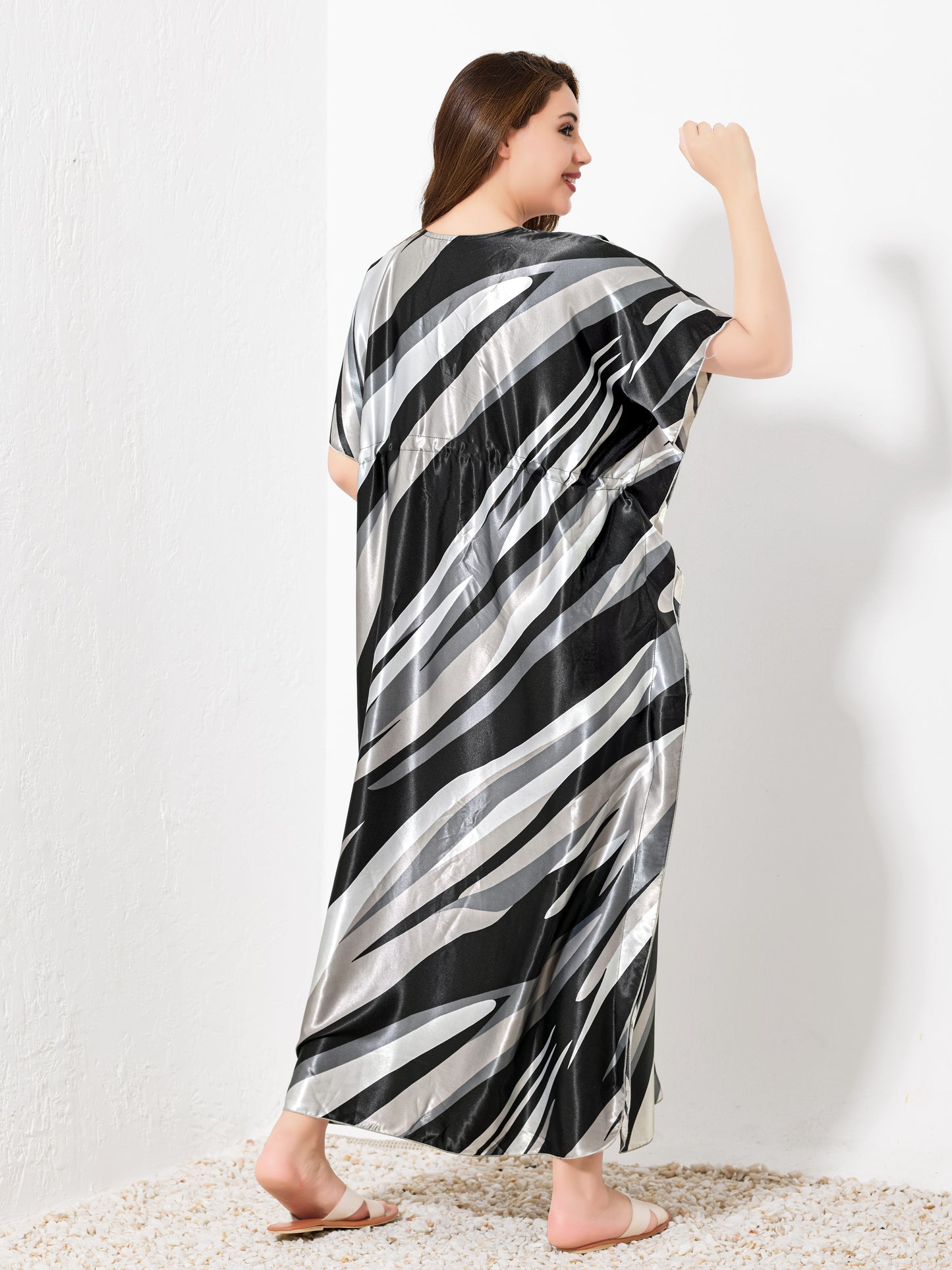 Black & Silver Satin Kaftan