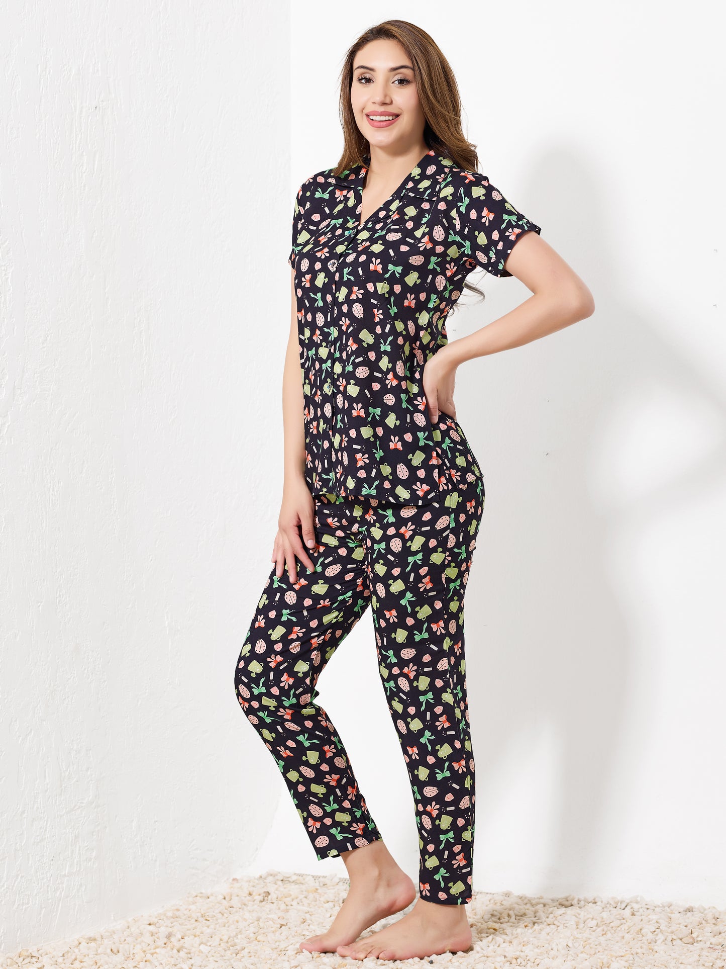 Black garden Printed Night Suit