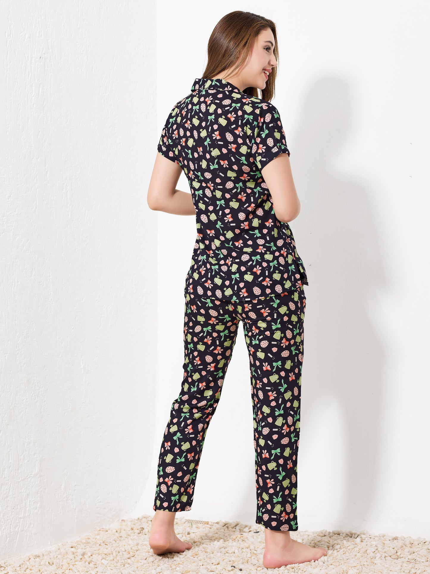 Black garden Printed Night Suit