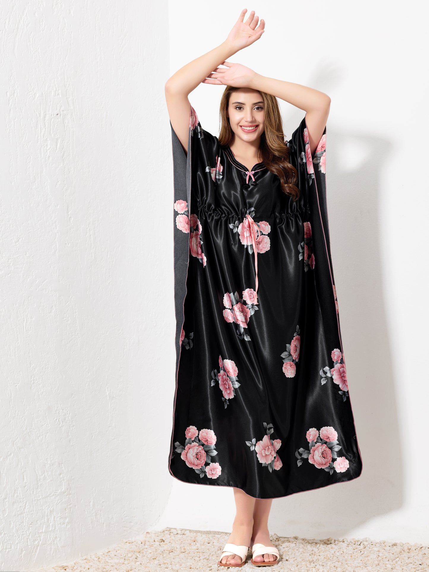 Black with Pink Floral Kaftan