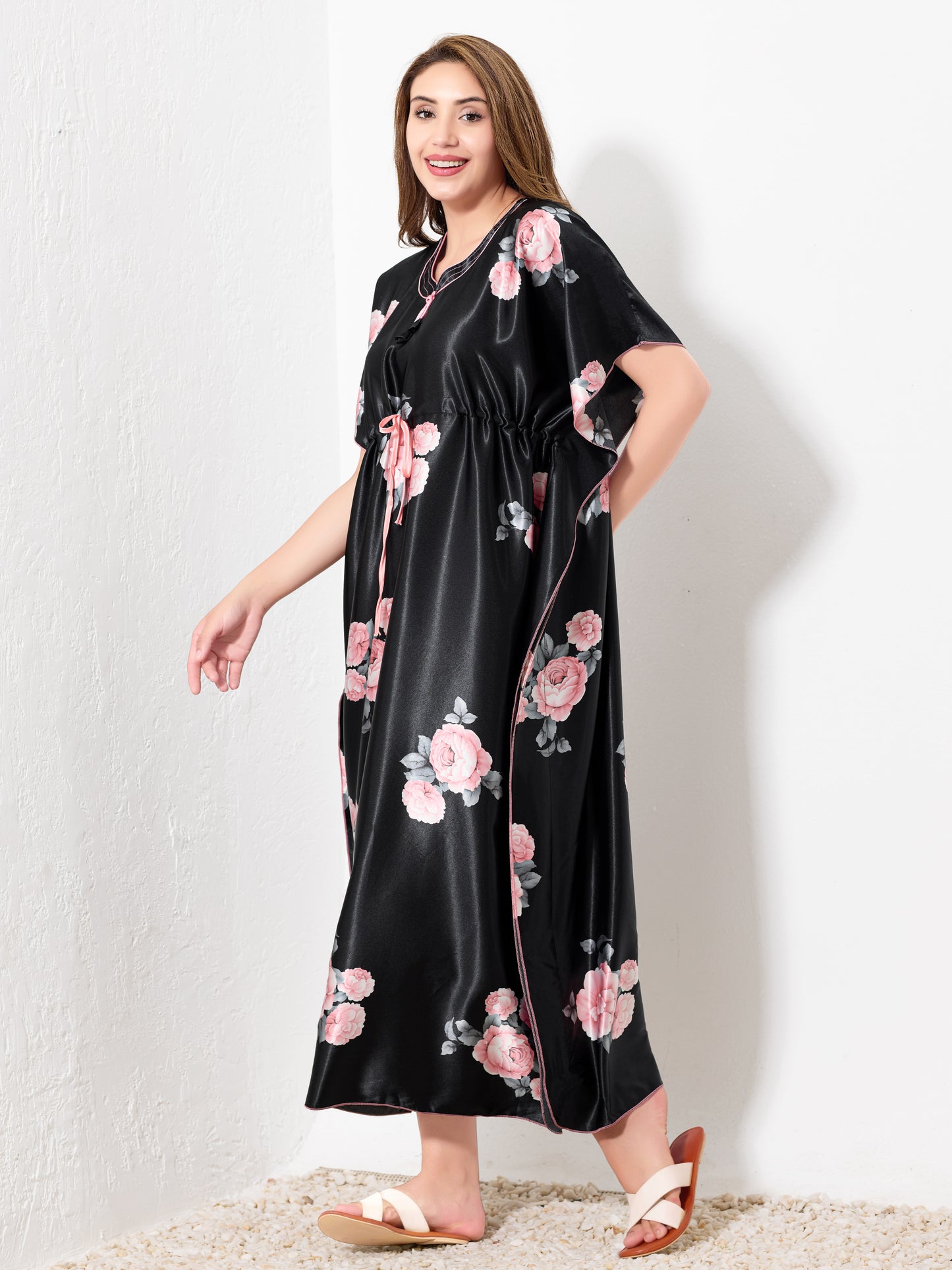 Black with Pink Floral Kaftan