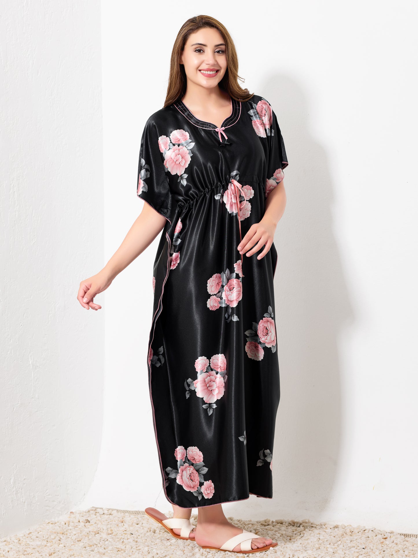 Black with Pink Floral Kaftan