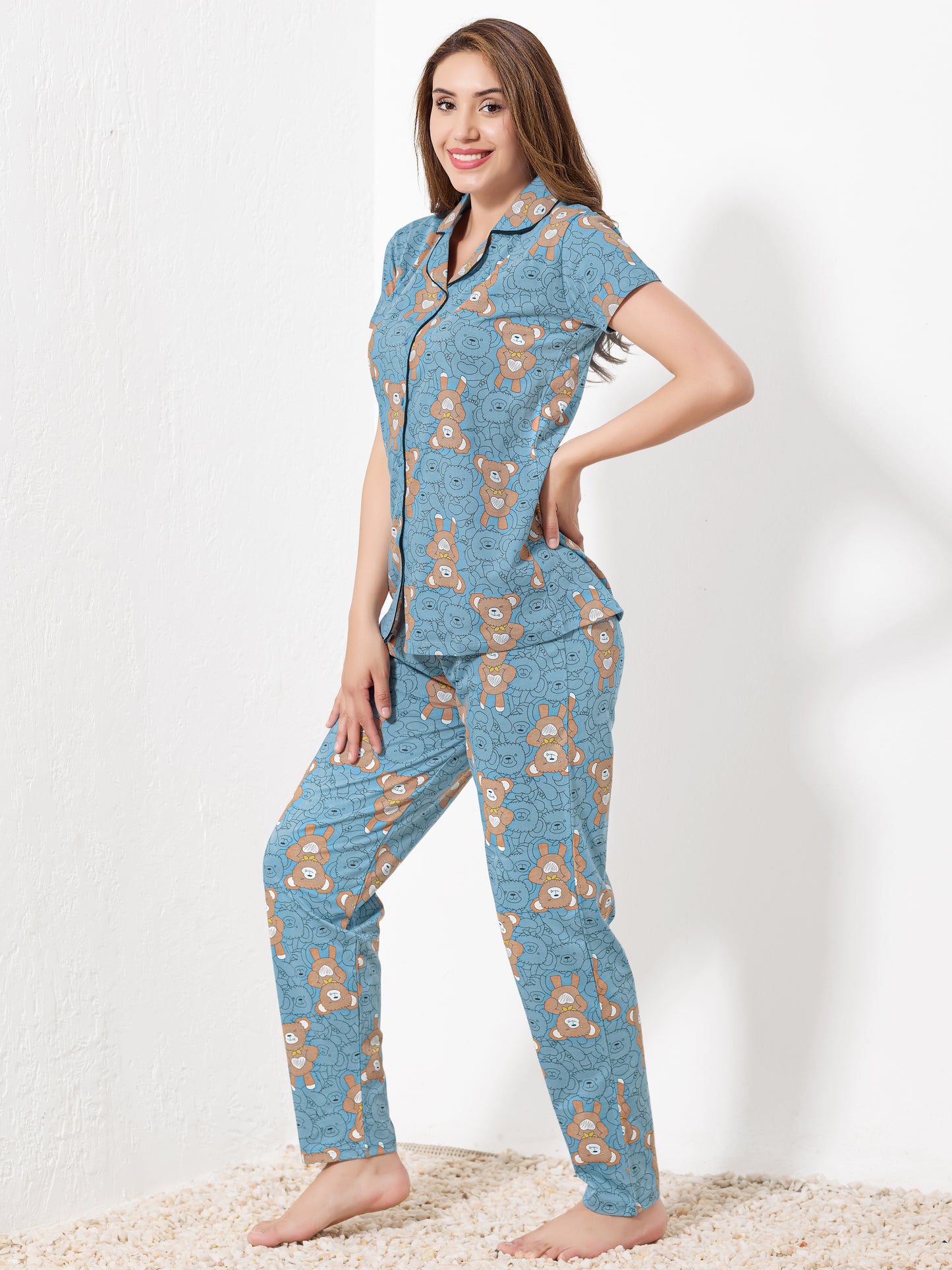 Blue Printed Night Suit