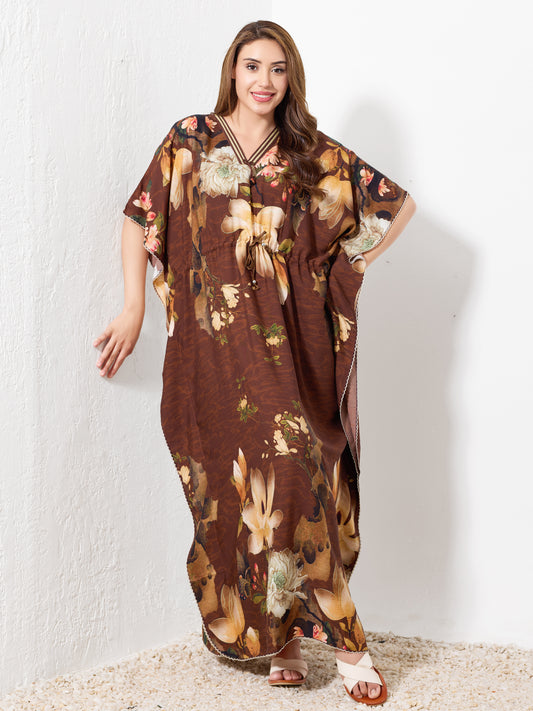 Brown with Beige Floral Kaftan