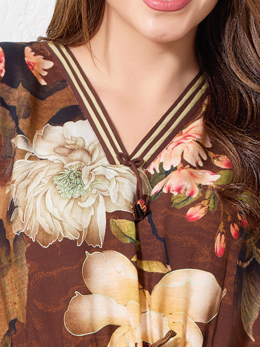 Brown with Beige Floral Kaftan