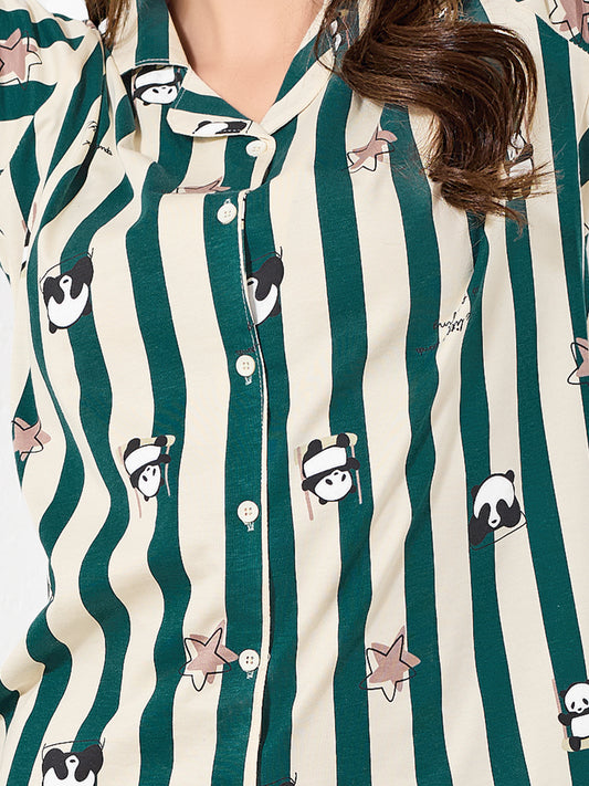 Dark Green Stripes Night Suit