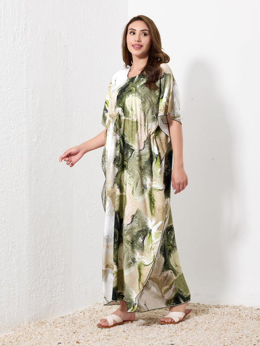 Green & Beige Abstract Kaftan