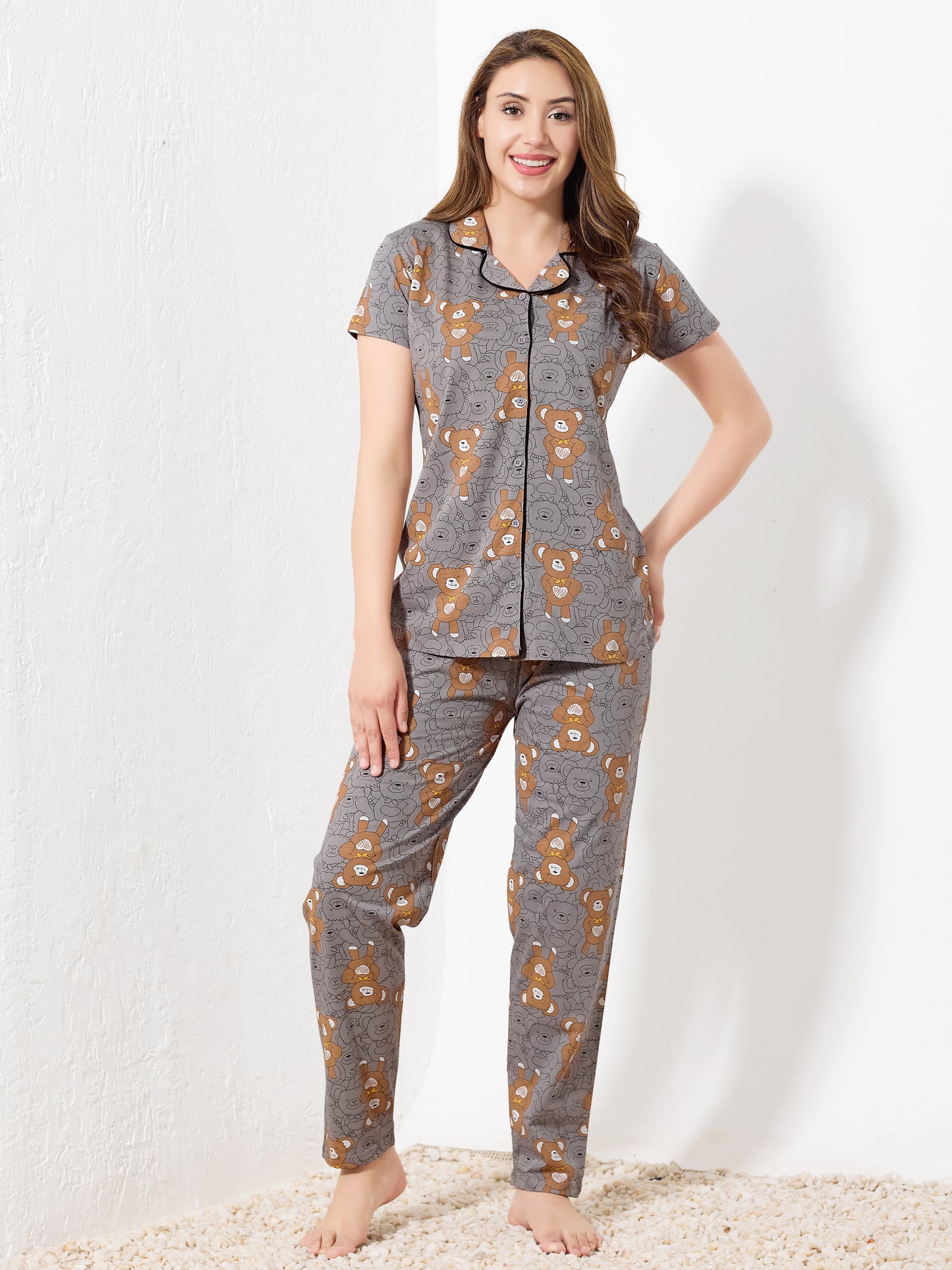 Grey Printed Night Suit