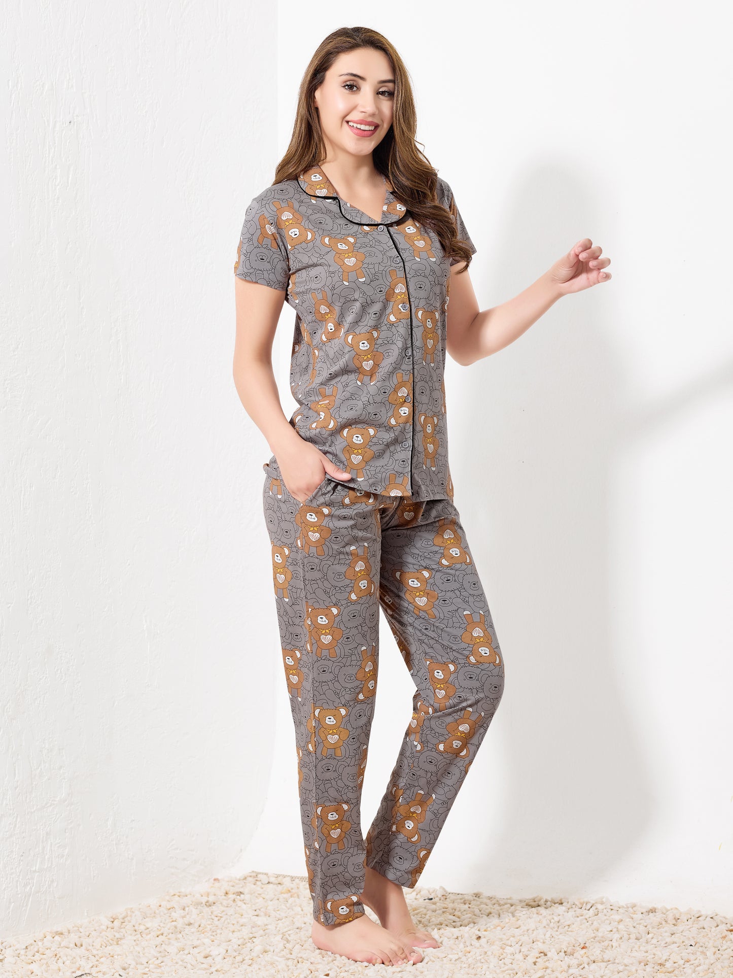 Grey Printed Night Suit
