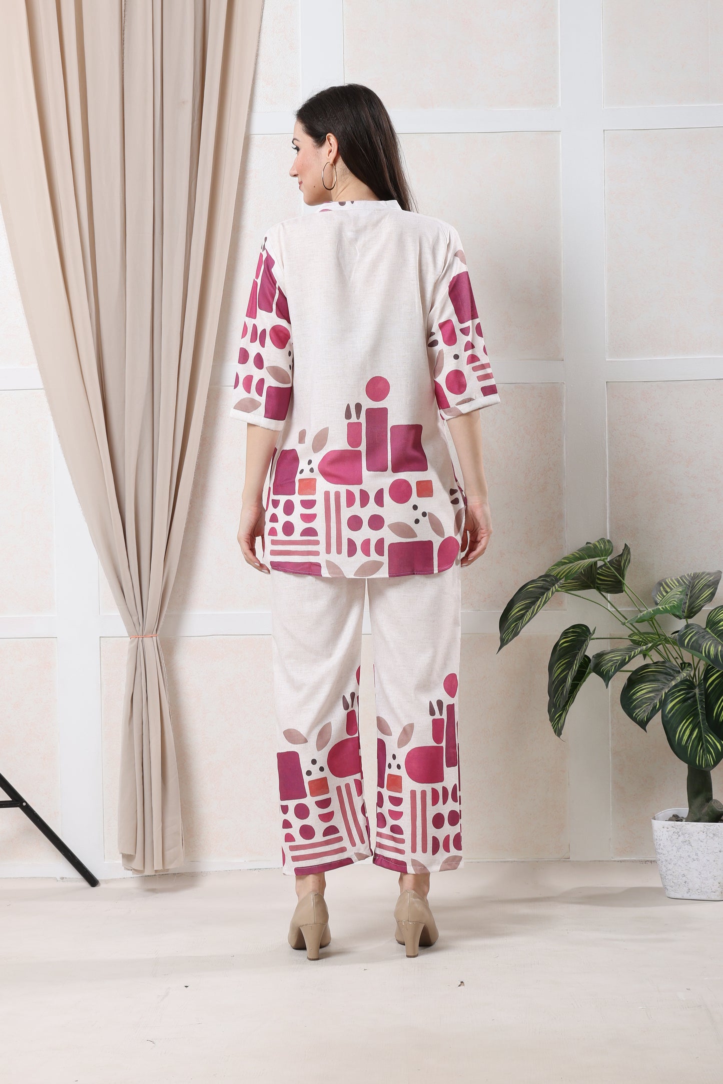 Beige & Pink Abstract Co-ord Set