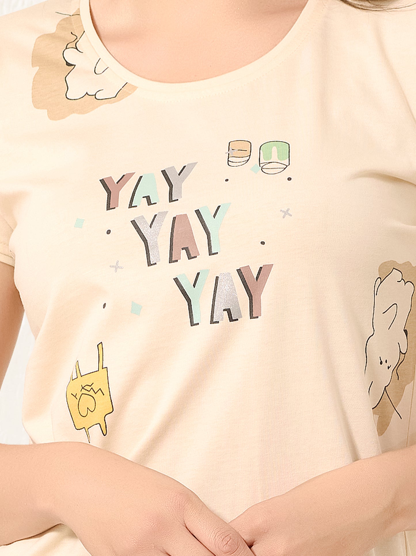 Butter yellow Graphic Print Nighty