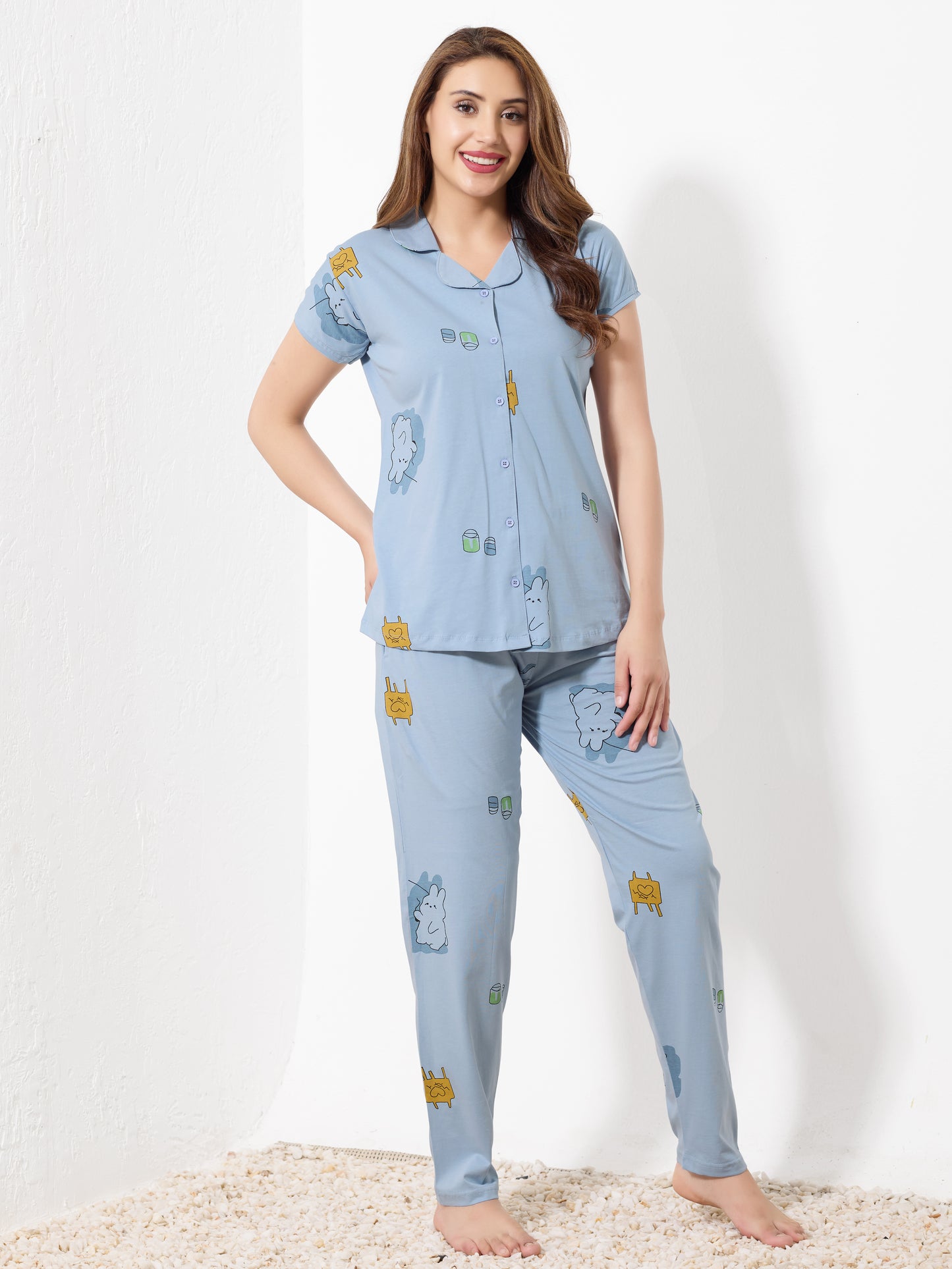 Light Blue Printed Night Suit