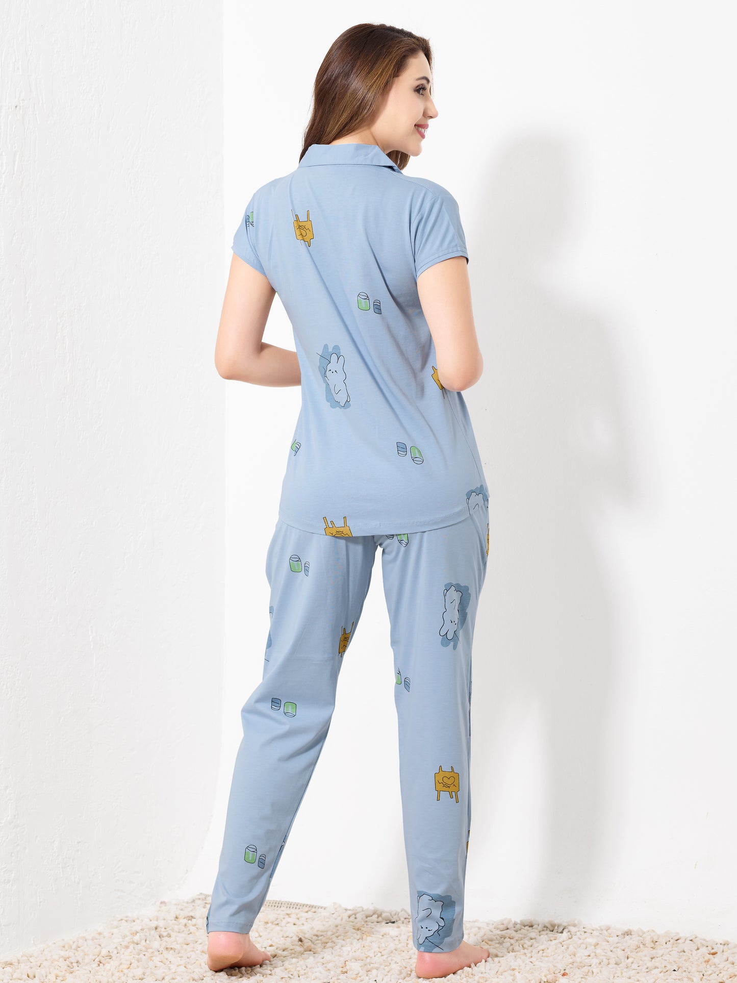 Light Blue Printed Night Suit