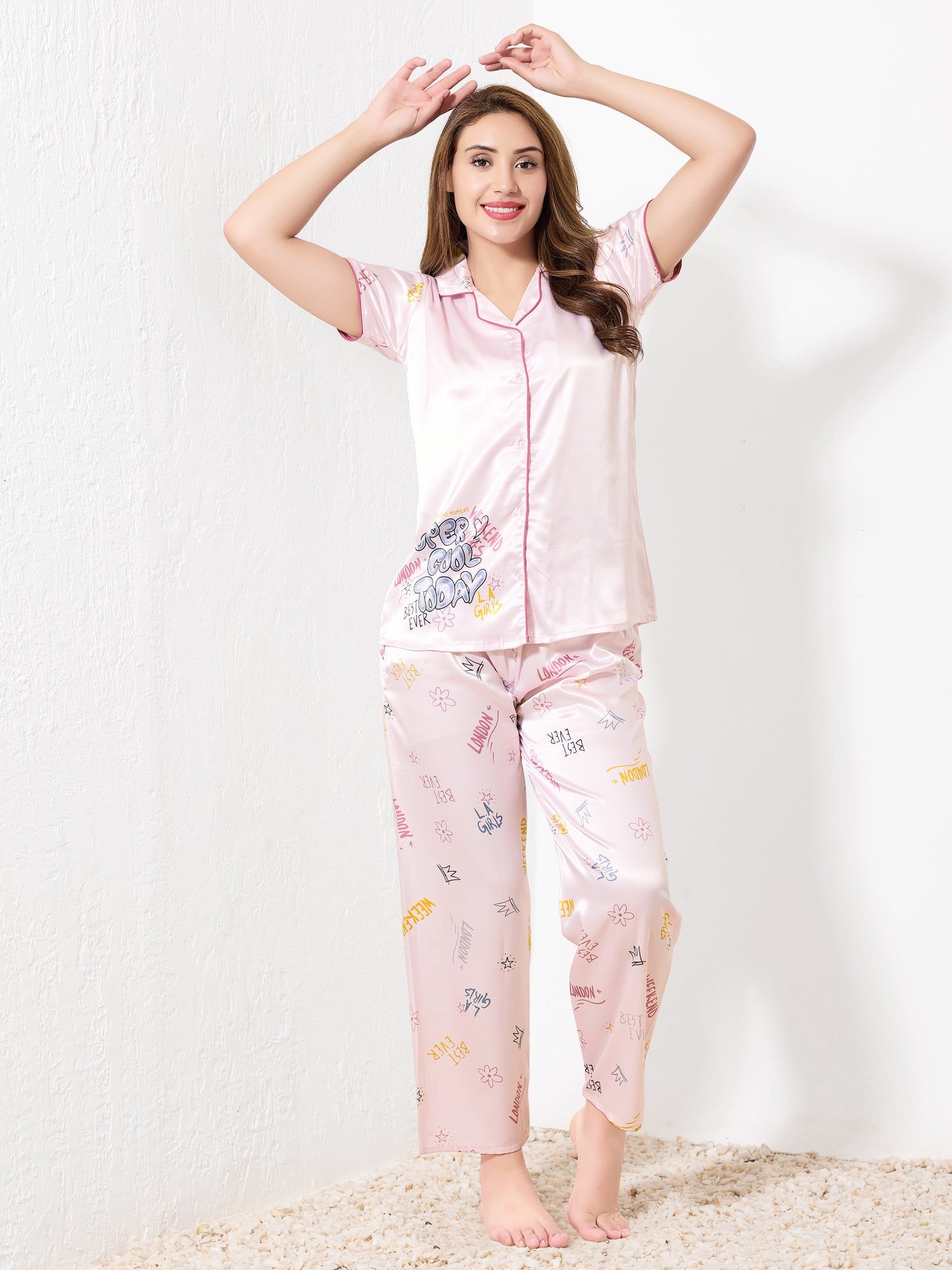 Pink Satin 3pc Nightsuit