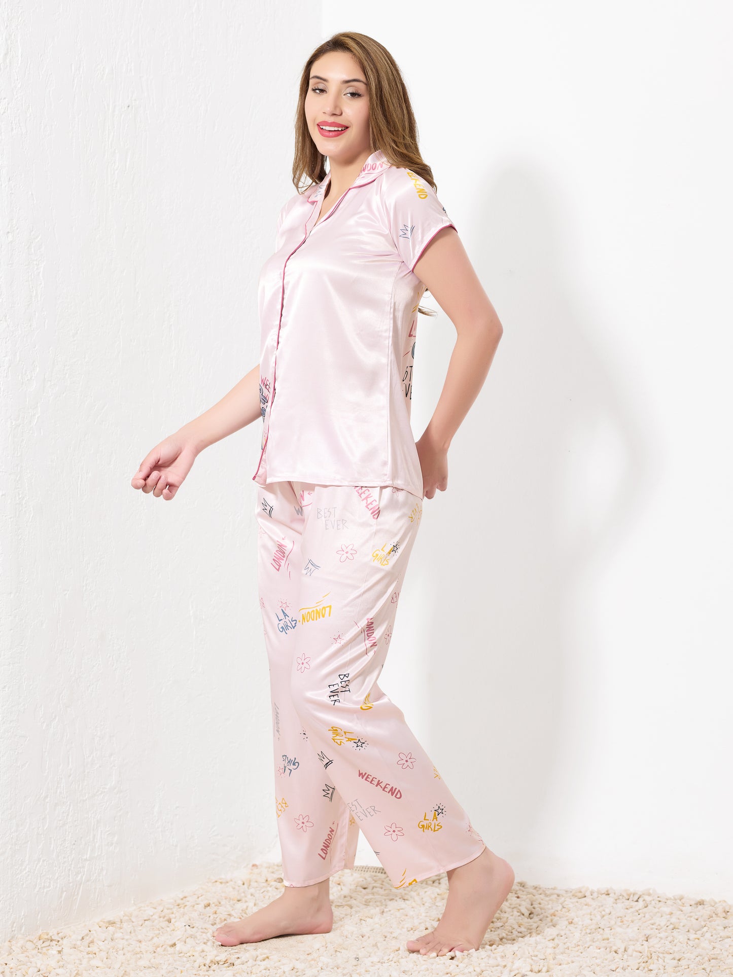 Pink Satin 3pc Nightsuit