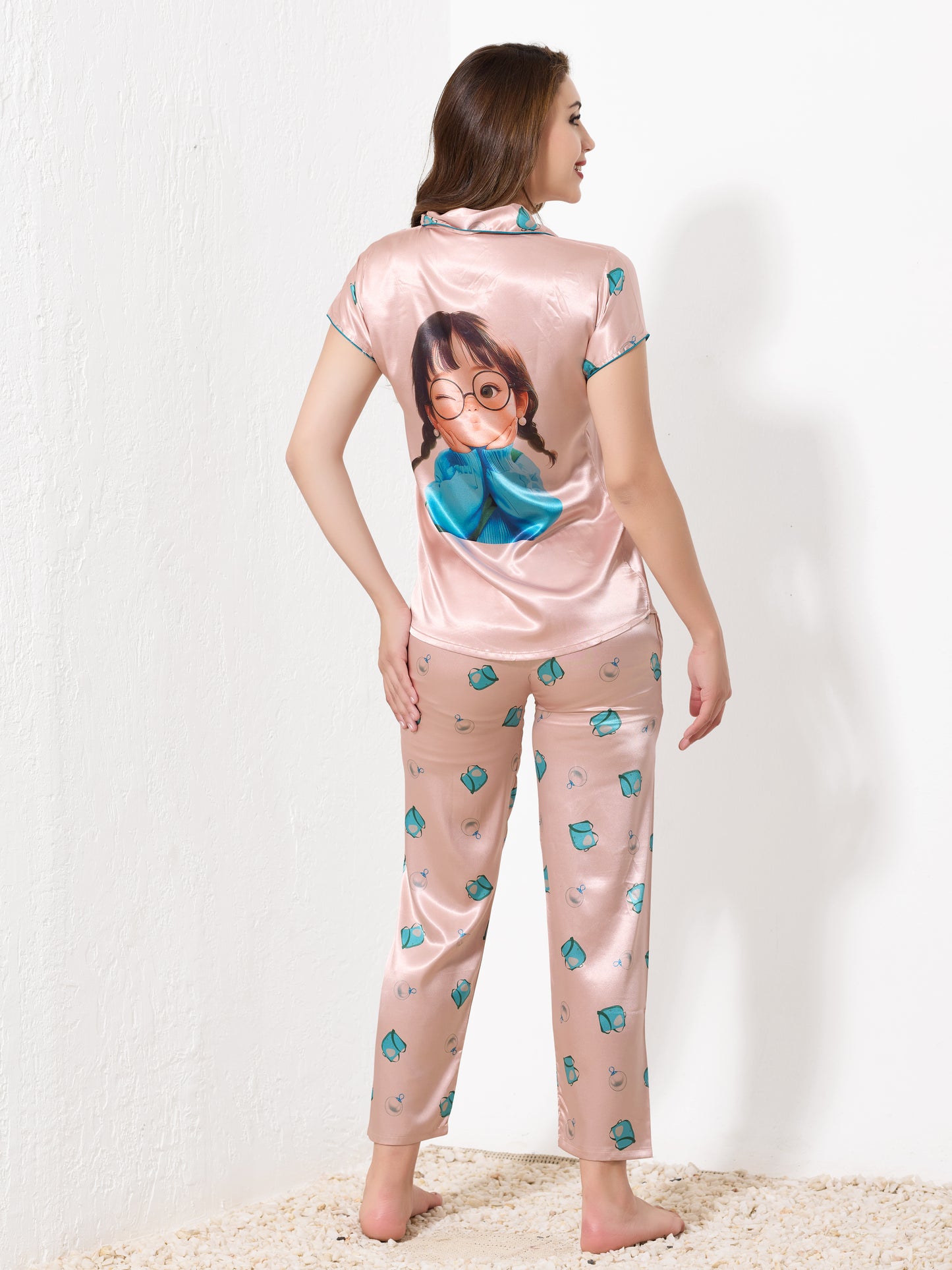 Rose Gold Satin 3pc Nightsuit