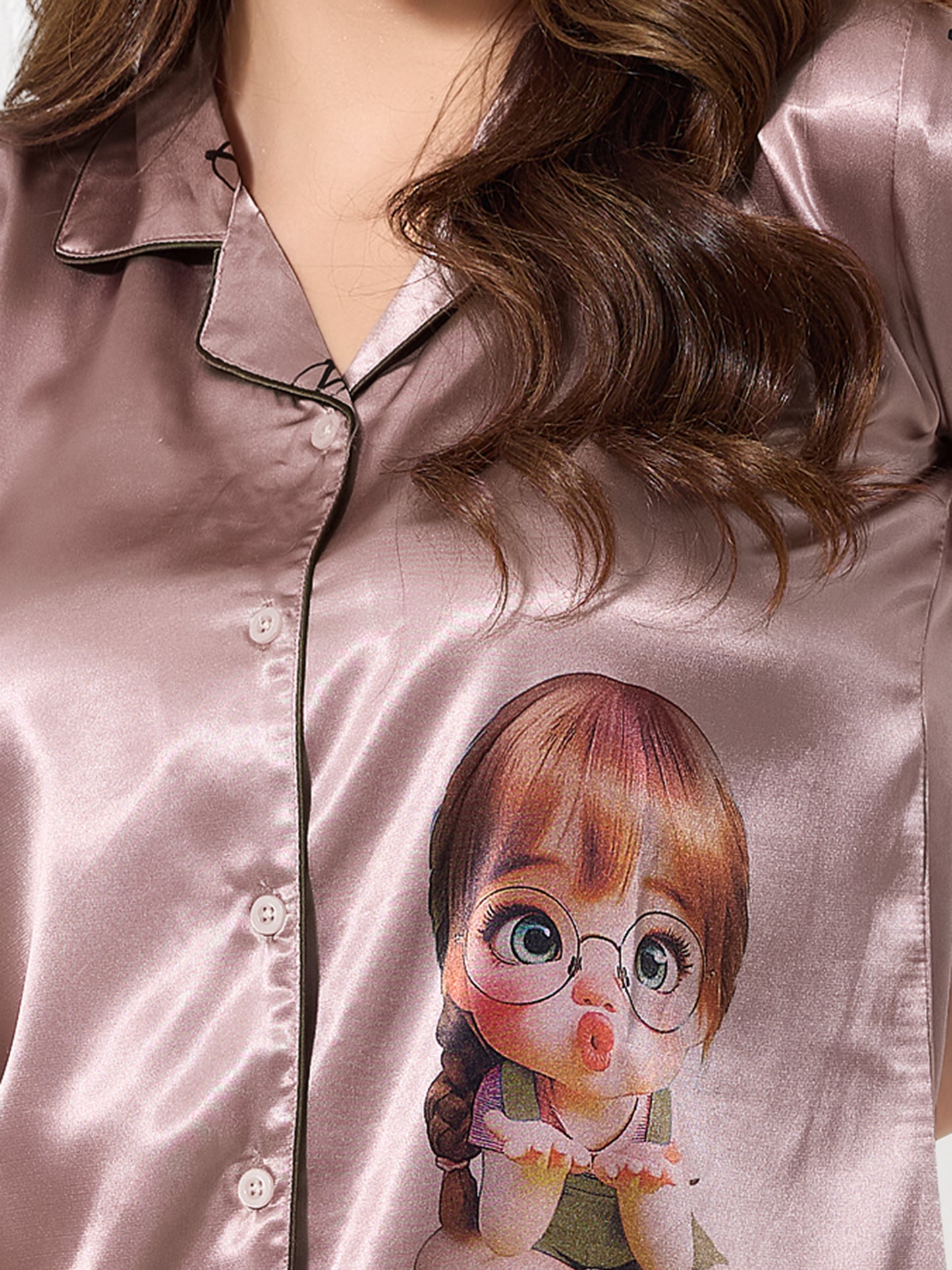 Mocha Brown Satin 3pc Nightsuit