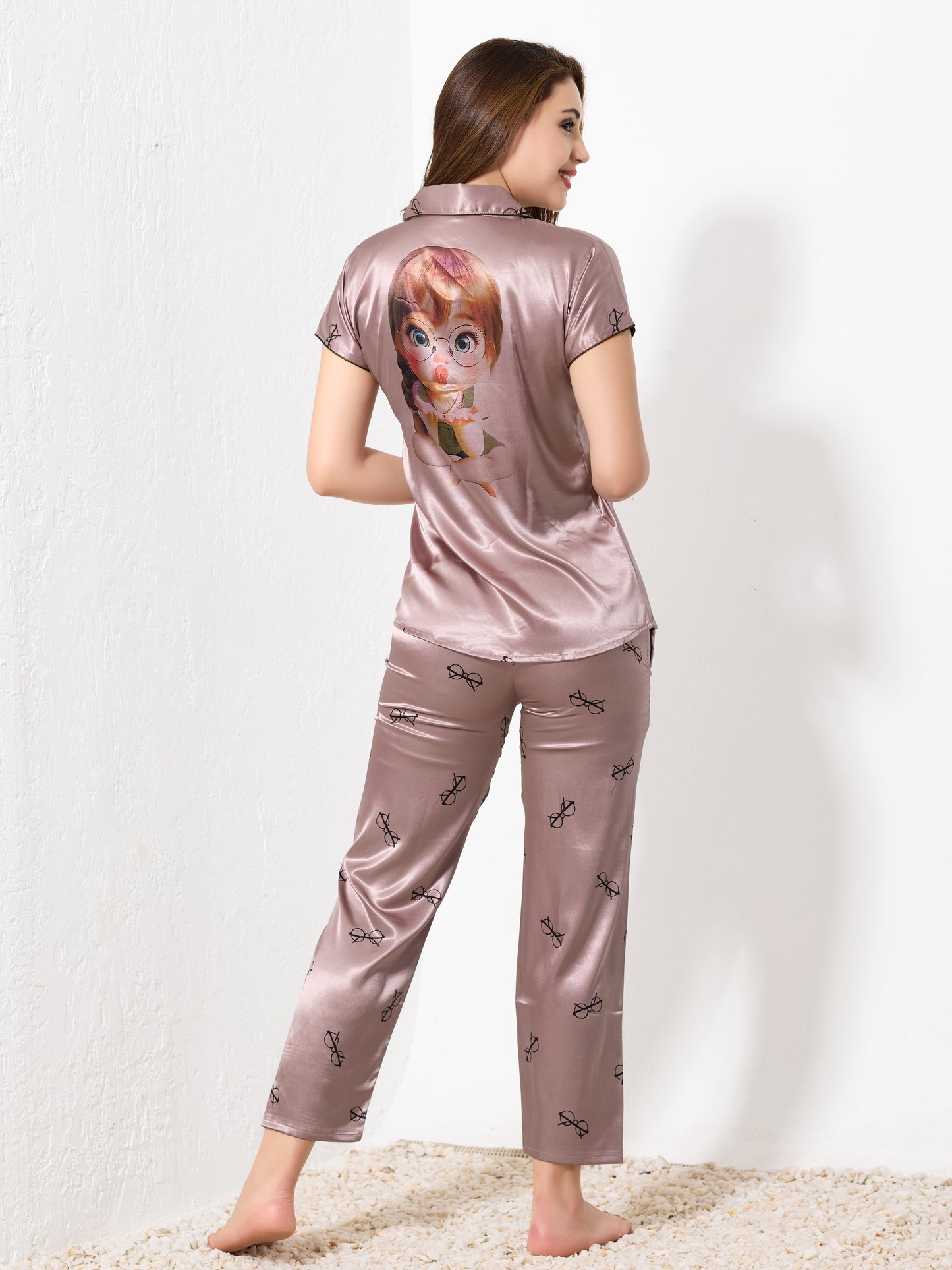 Mocha Brown Satin 3pc Nightsuit