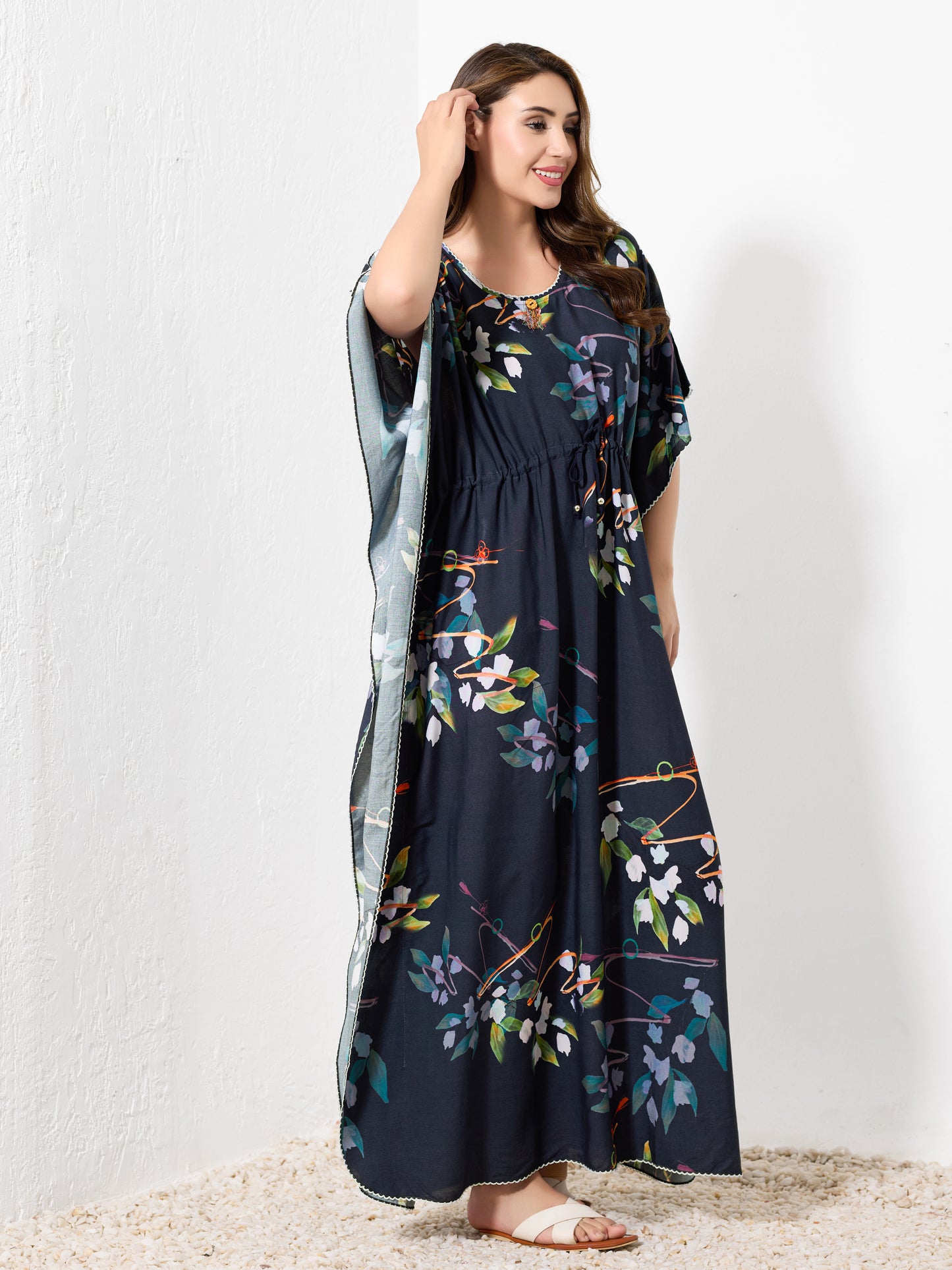 Navy Blue Floral Kaftan