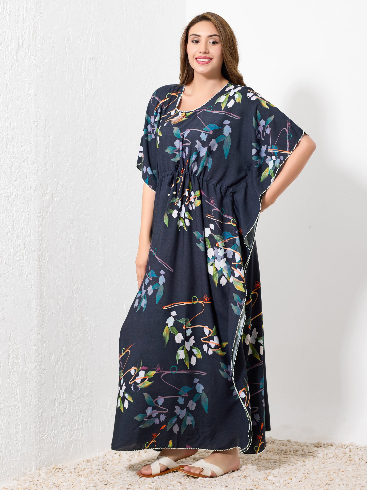 Navy Blue Floral Kaftan