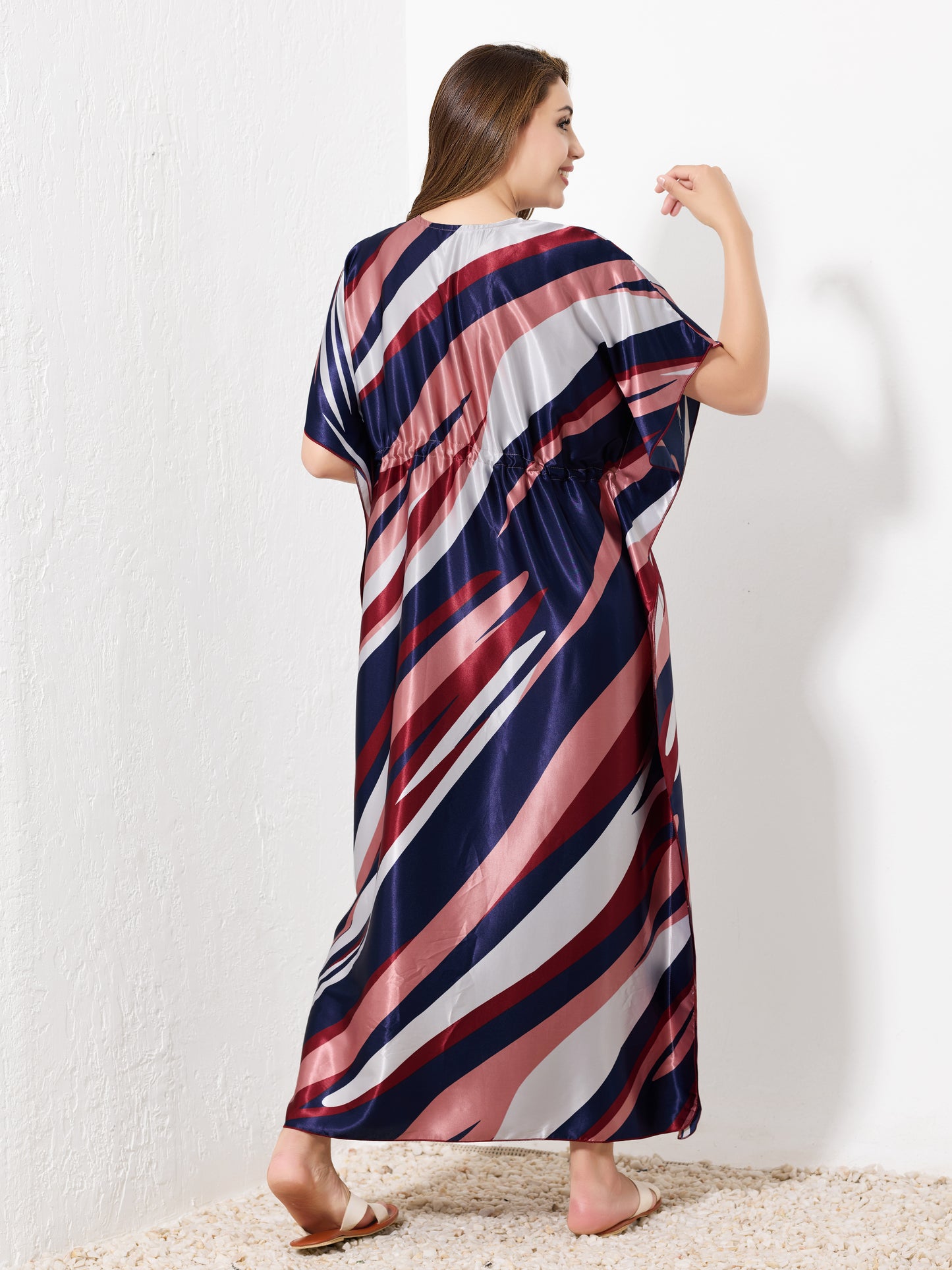 Navy, Rose & White Striped Kaftan