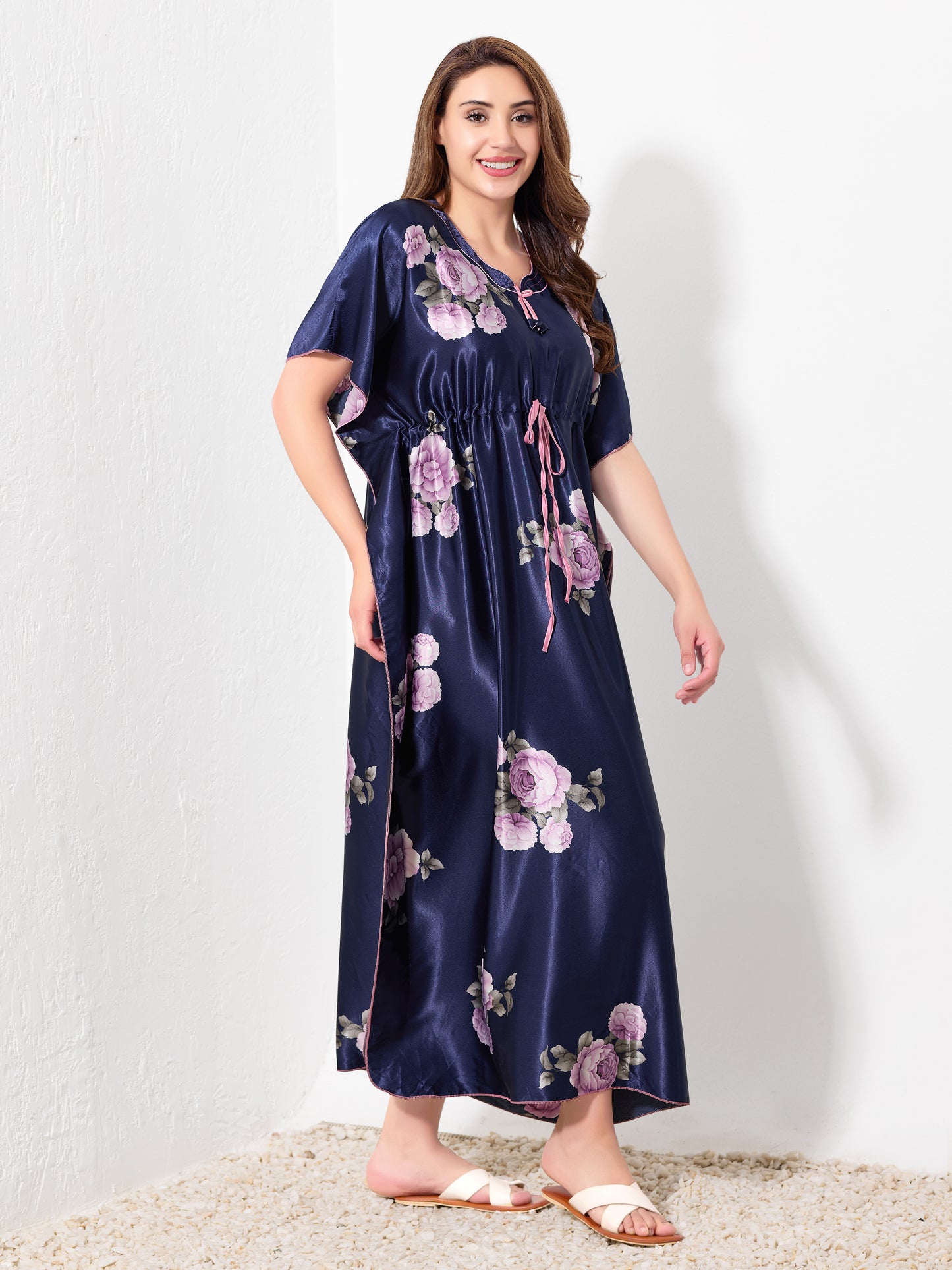 Navy with Purple Floral Kaftan