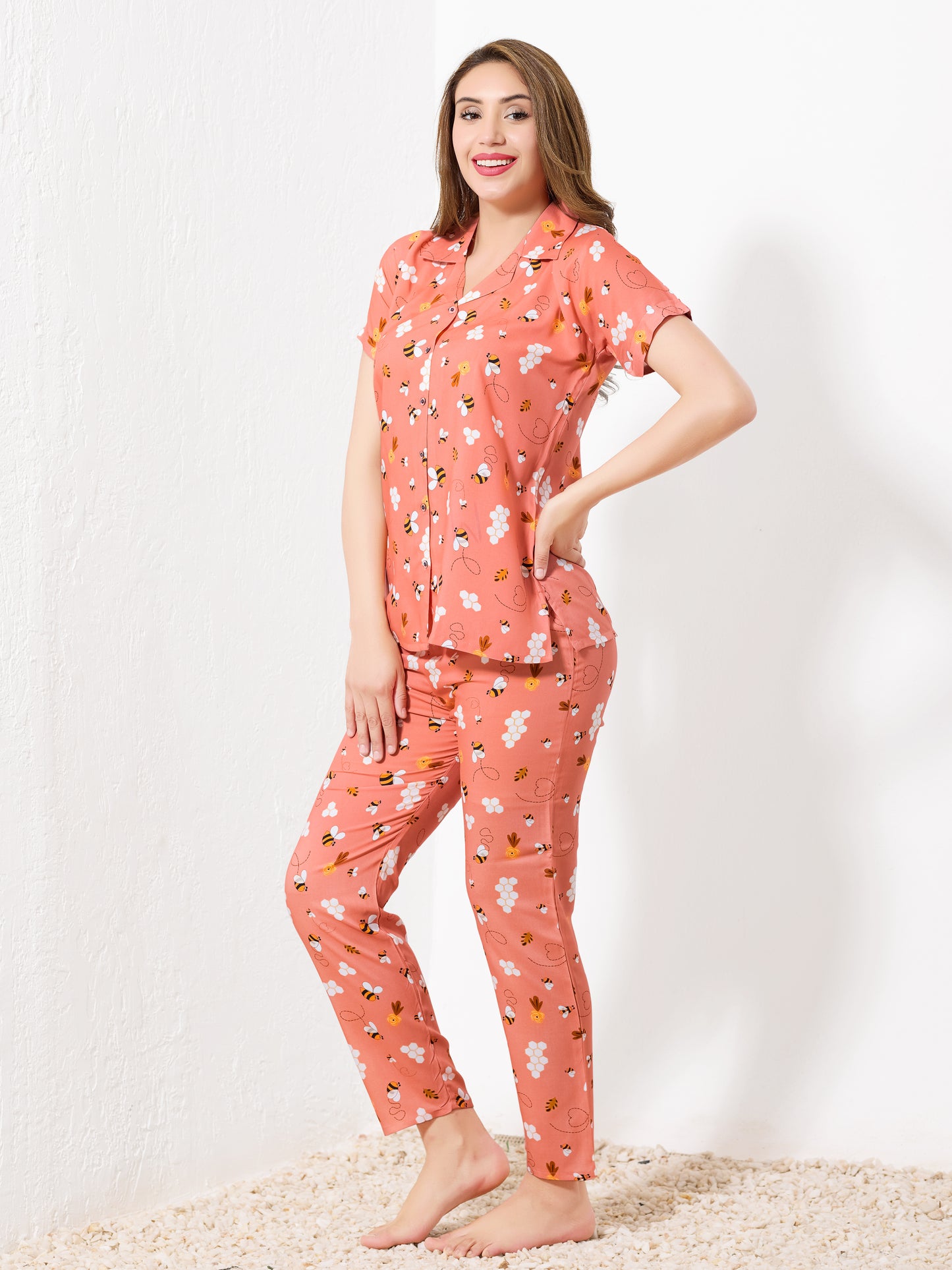 Peach Printed Night Suit