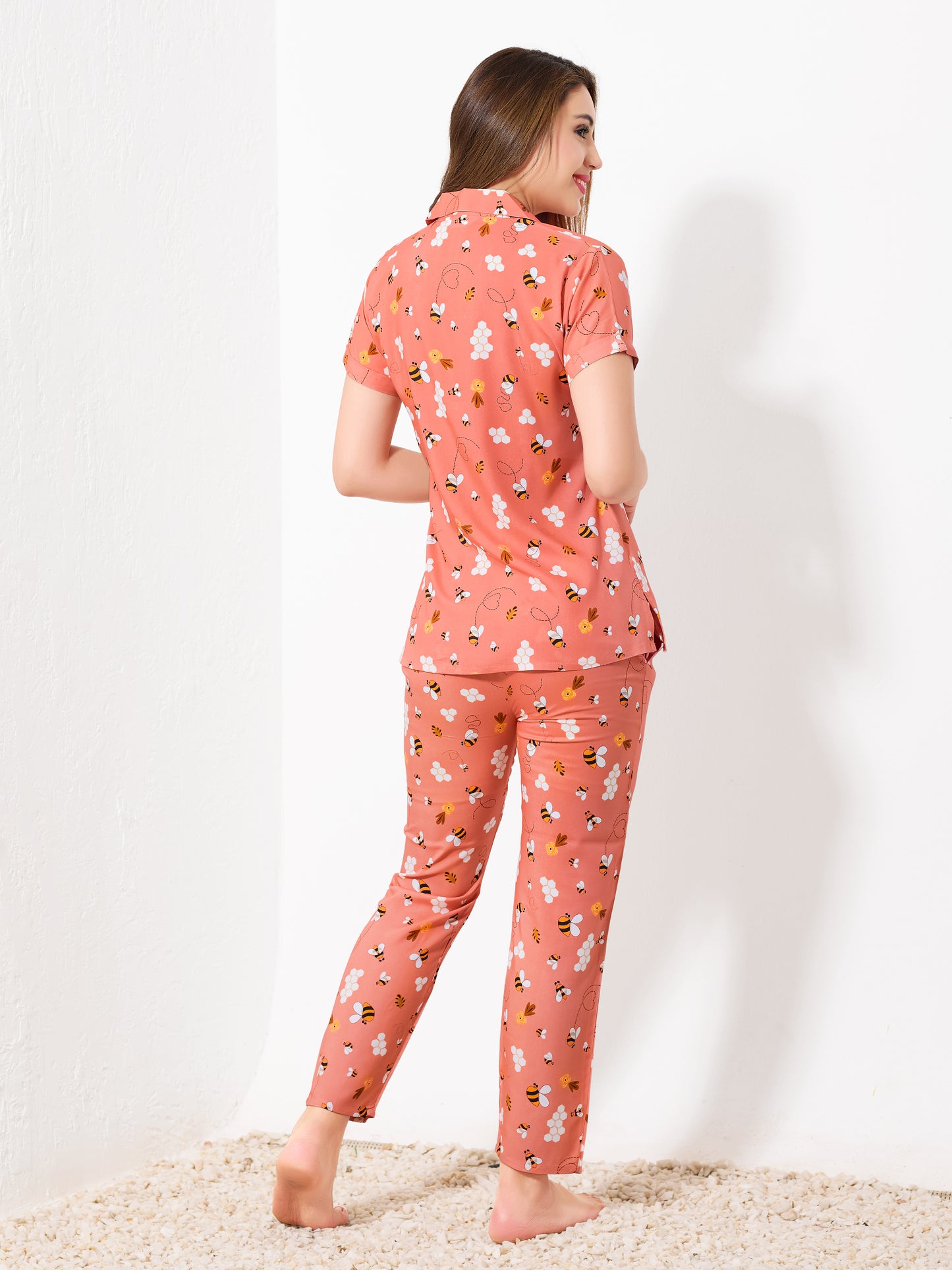 Peach Printed Night Suit