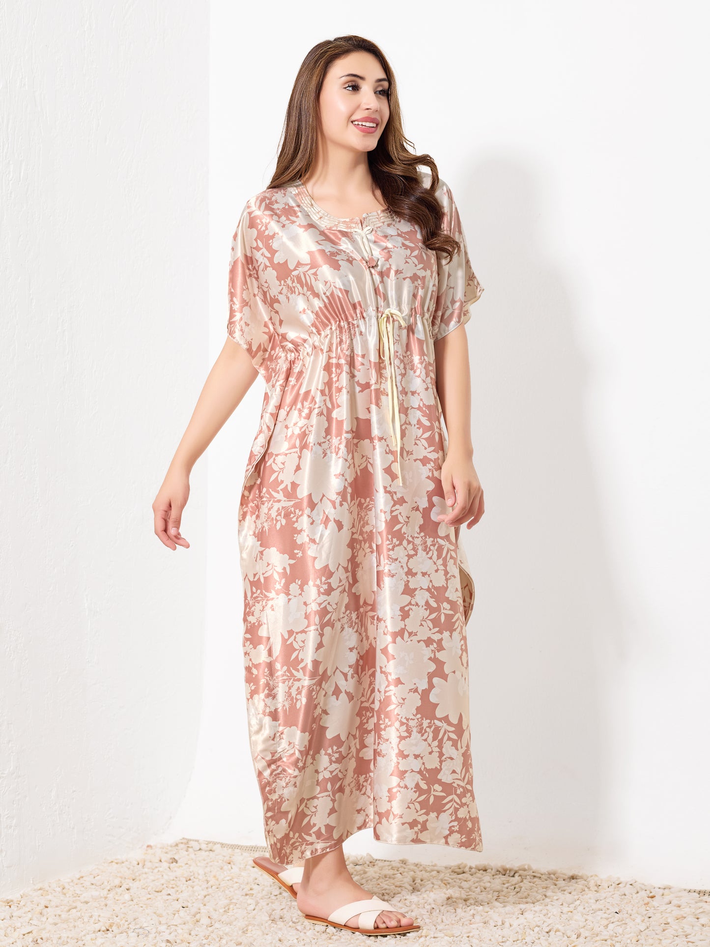 Peach & White Floral Kaftan