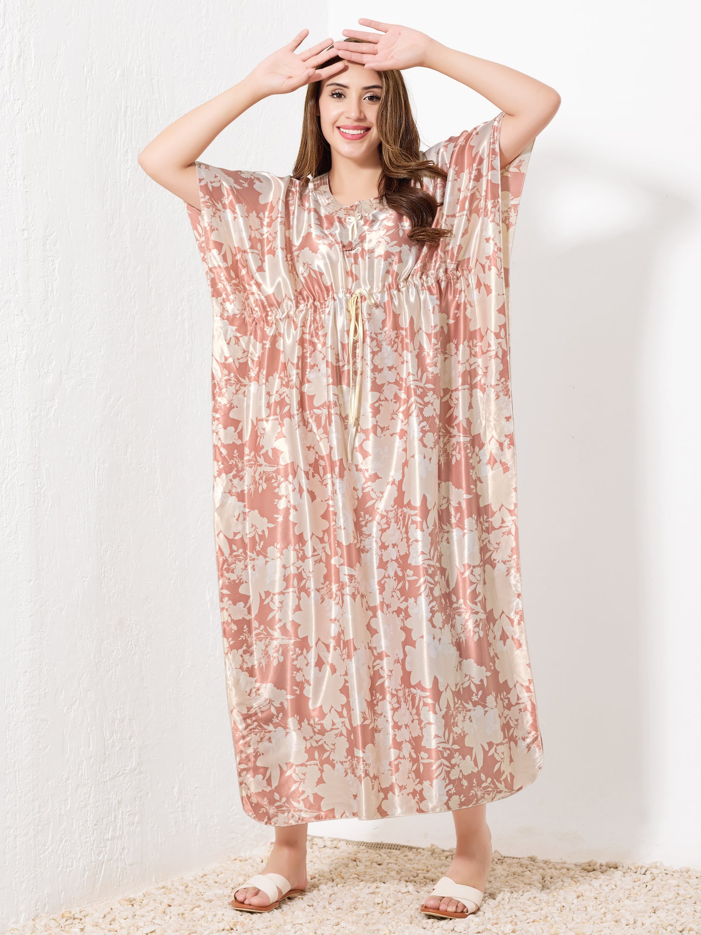 Peach & White Floral Kaftan