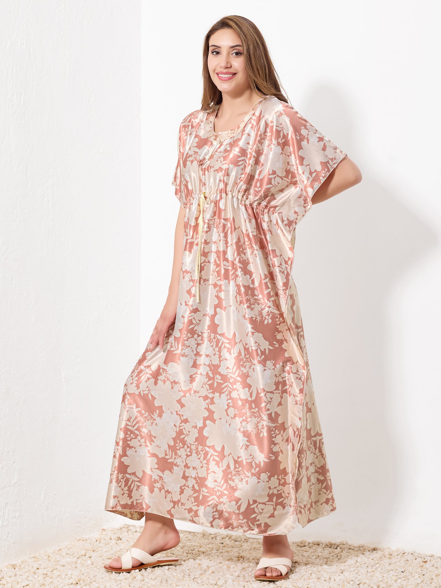 Peach & White Floral Kaftan