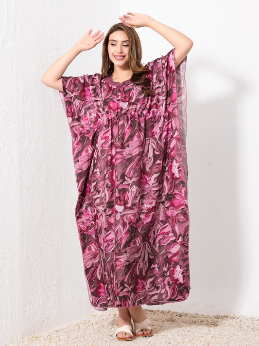 Pink & Brown Abstract Kaftan
