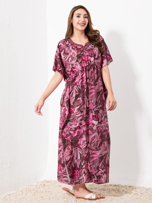 Pink & Brown Abstract Kaftan