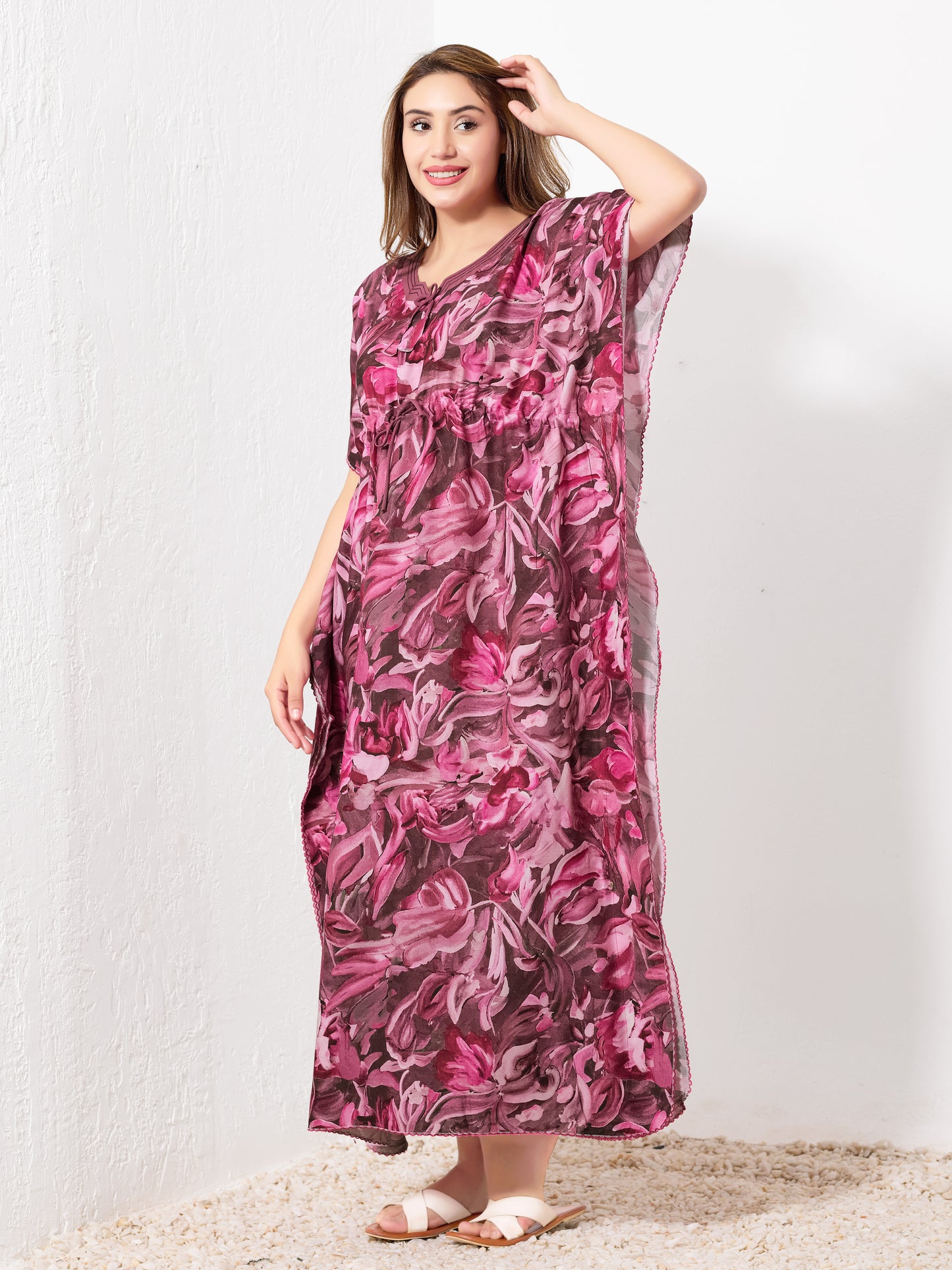 Pink & Brown Abstract Kaftan