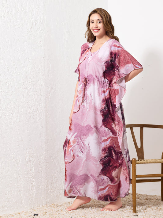Pink & White Abstract Kaftan