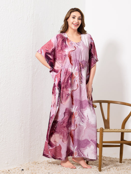 Pink & White Abstract Kaftan