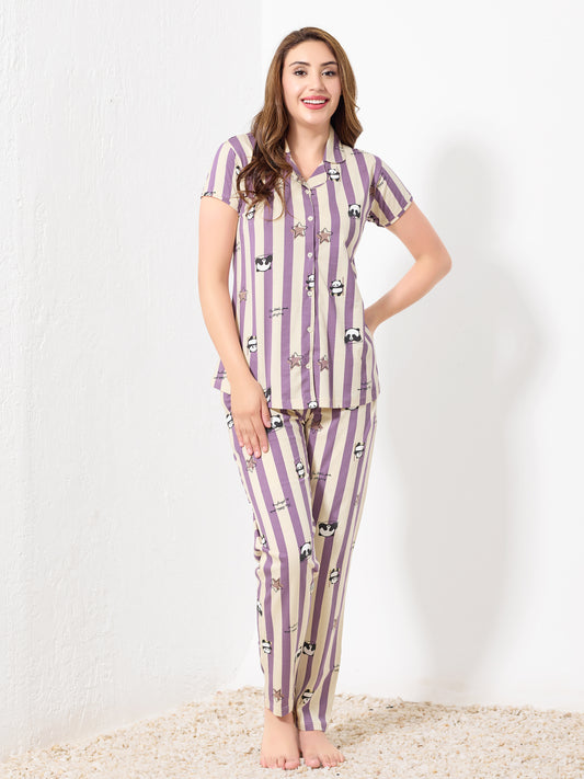 Purple Stripes Night Suit